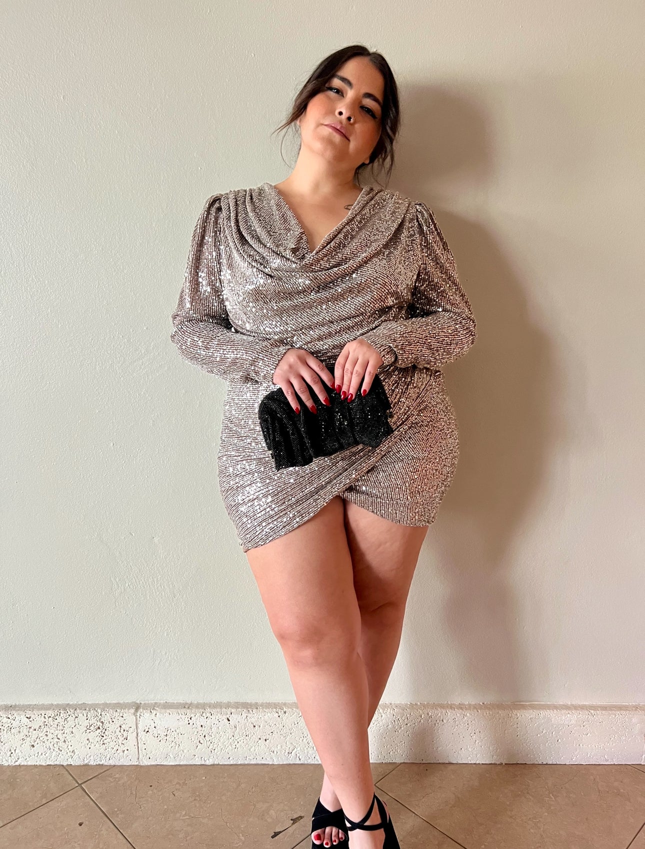 Sequin Cowl Dress understated-eboutique Sequin Cowl Dress understated-eboutique