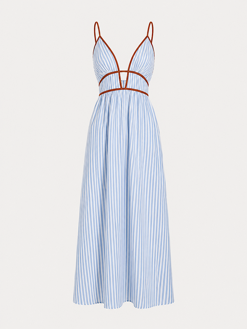 Blue Stripe Halter Maxi Dress