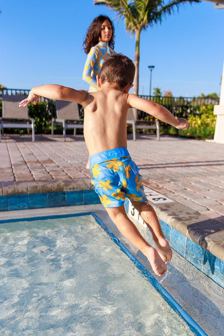 Kid's Townshorts Blue Plumeria Swimsuit