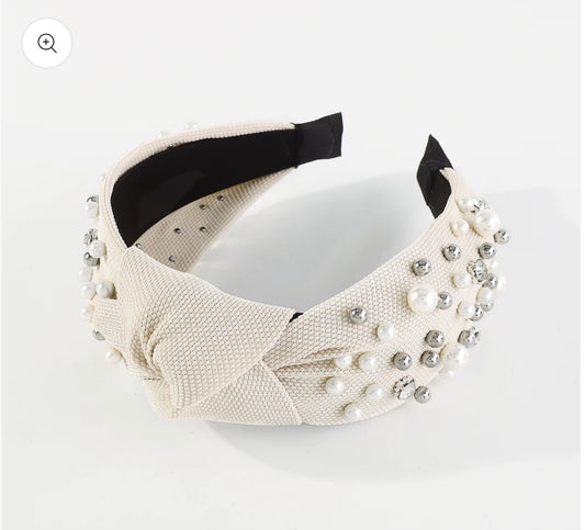 Pearls Rhinestone Top Knotted Headband