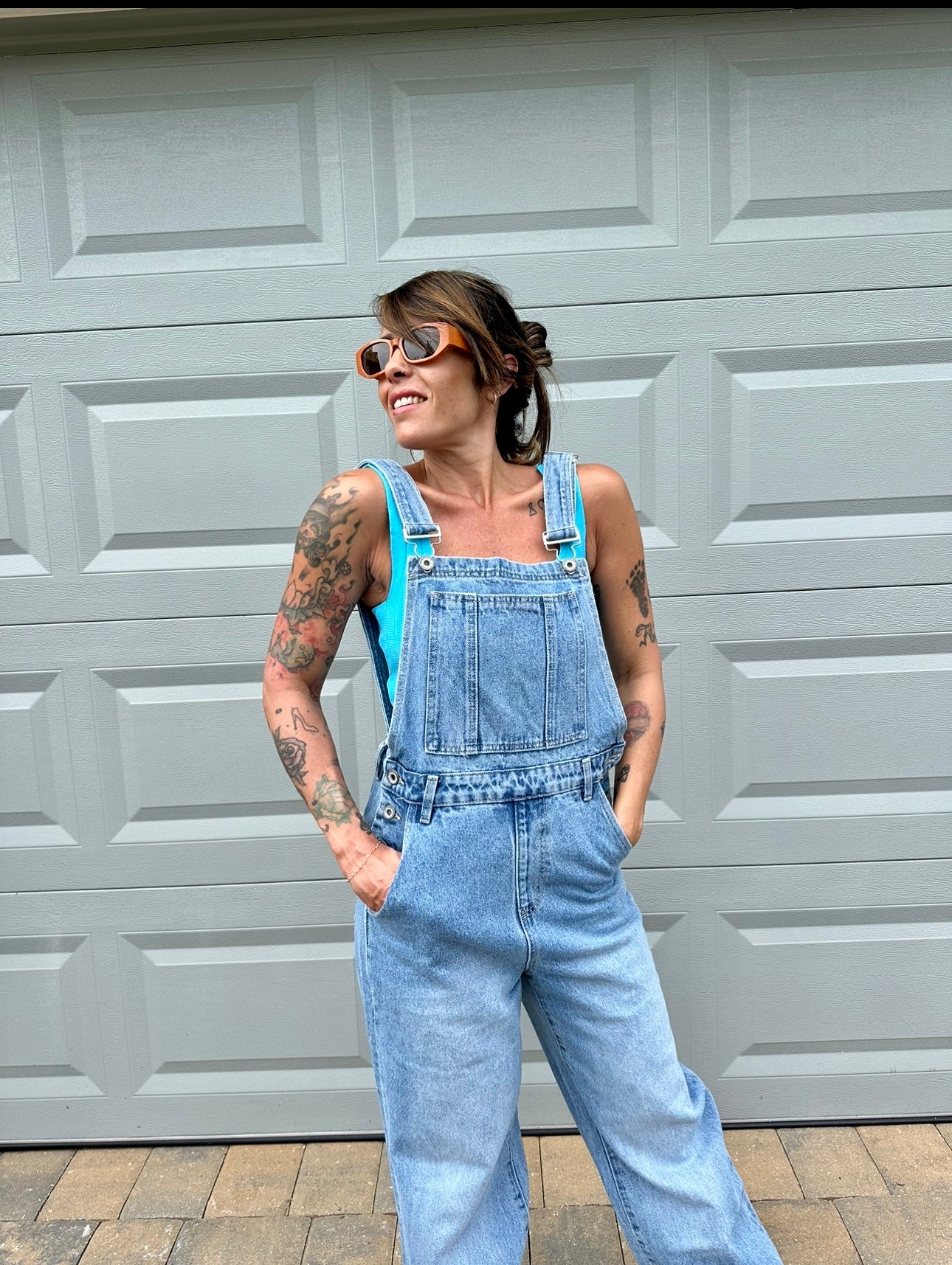 Straight Leg Denim Overalls