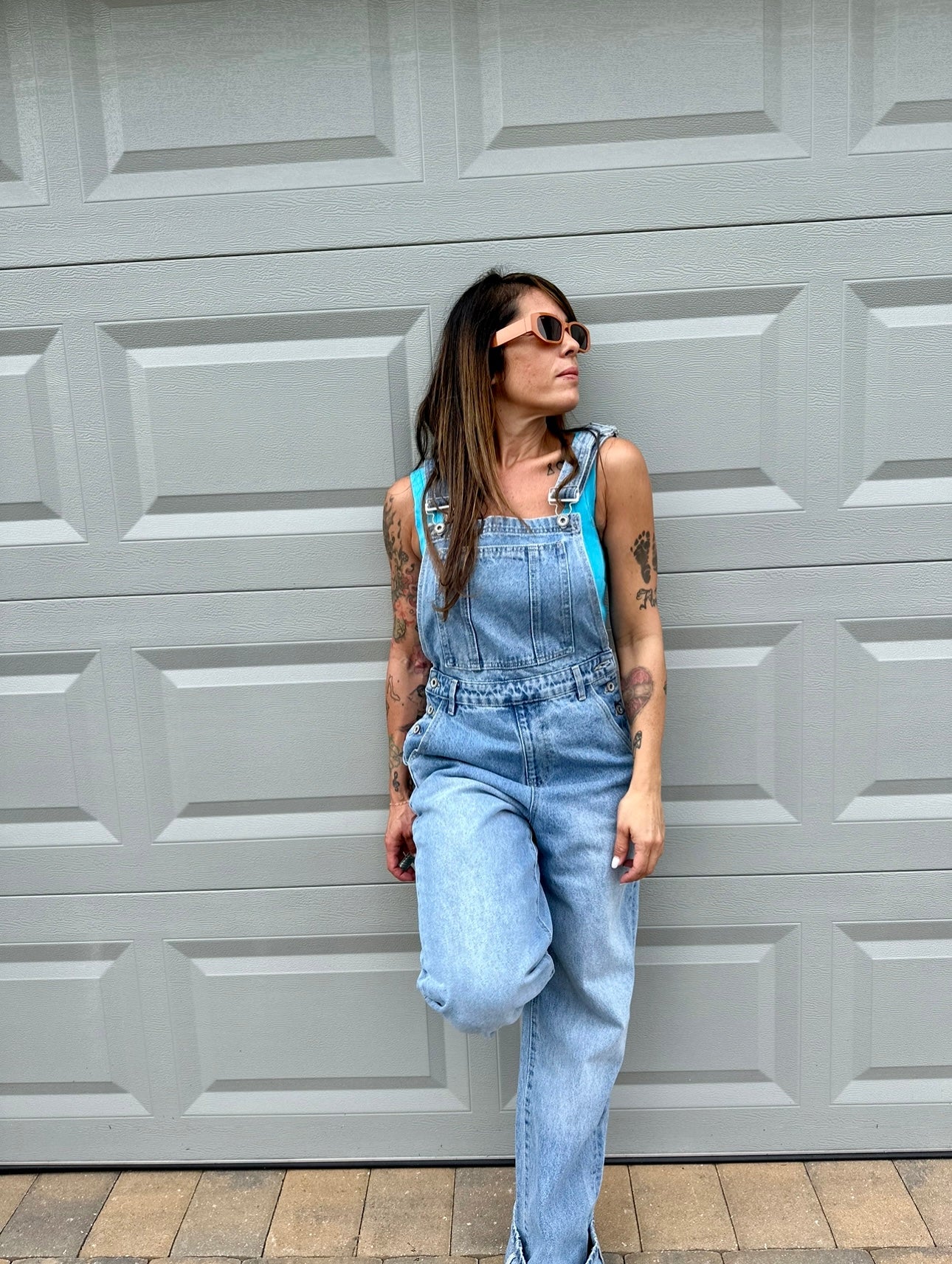 Straight Leg Denim Overalls