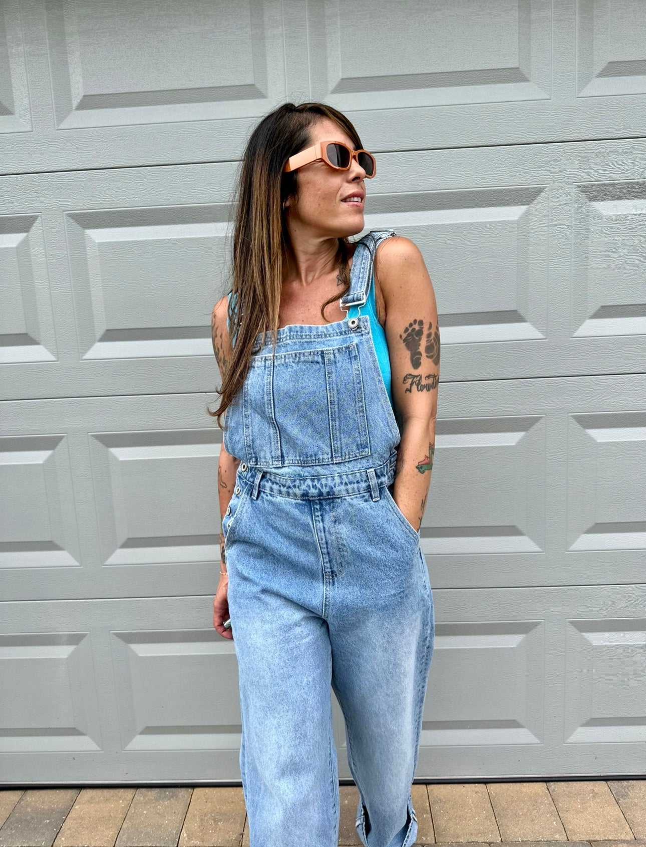 Straight Leg Denim Overalls