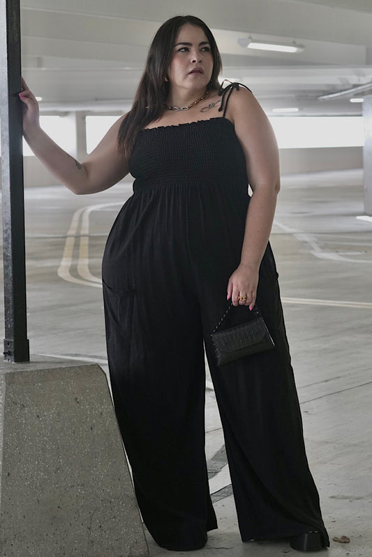 Linen Smocked Jumpsuit (Plus Size Only)