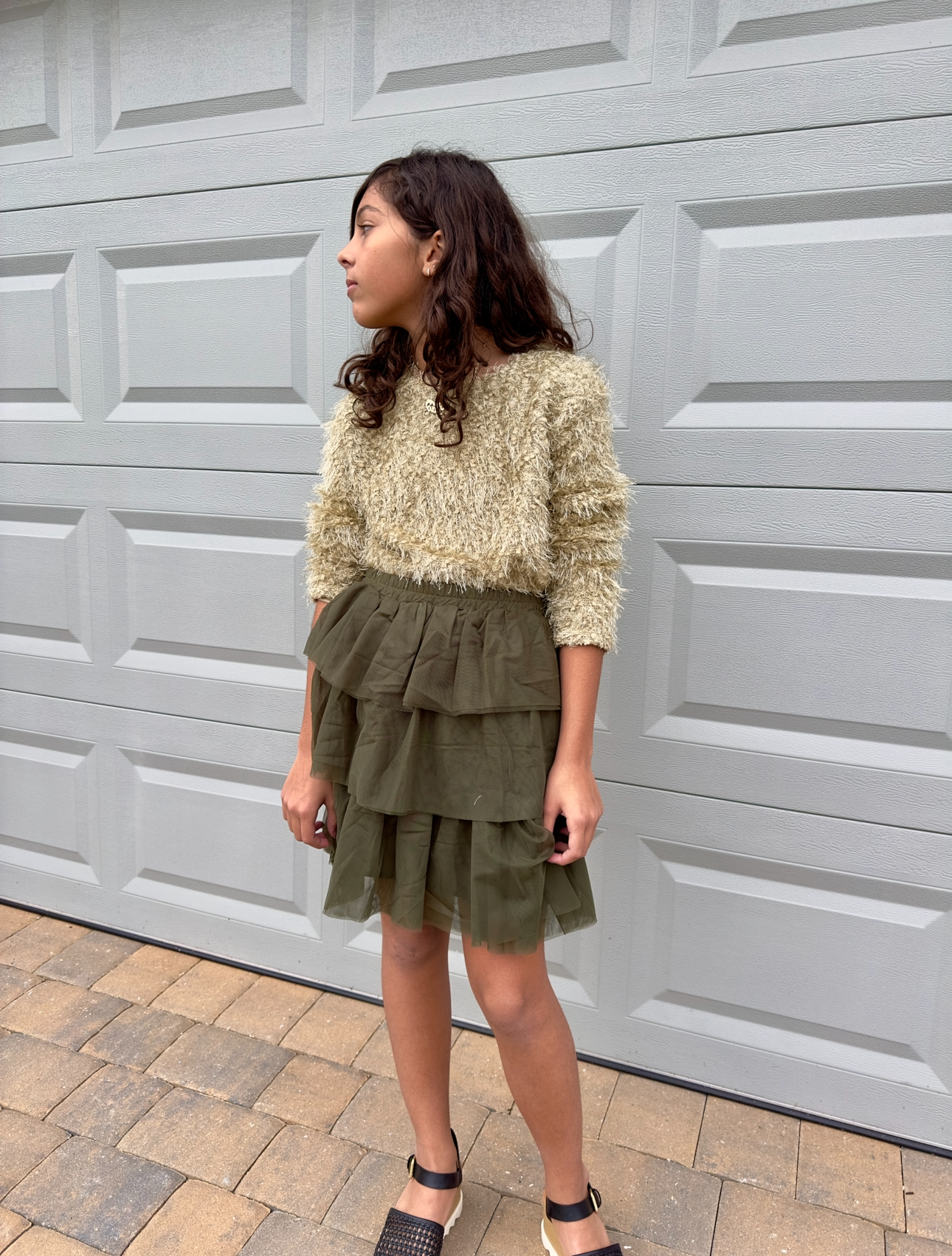 Girl's Olive Mesh Skirt