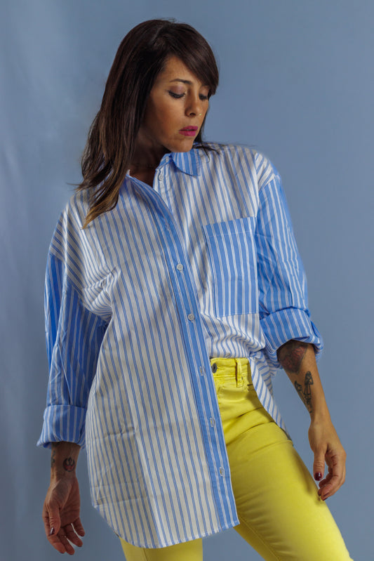 Cotton Longline Striped Blue Shirt