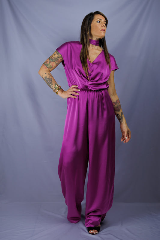 Short Sleeve Satin Jumpsuit