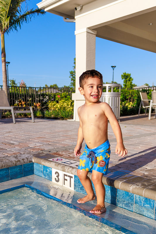 Kid's Townshorts Blue Plumeria Swimsuit