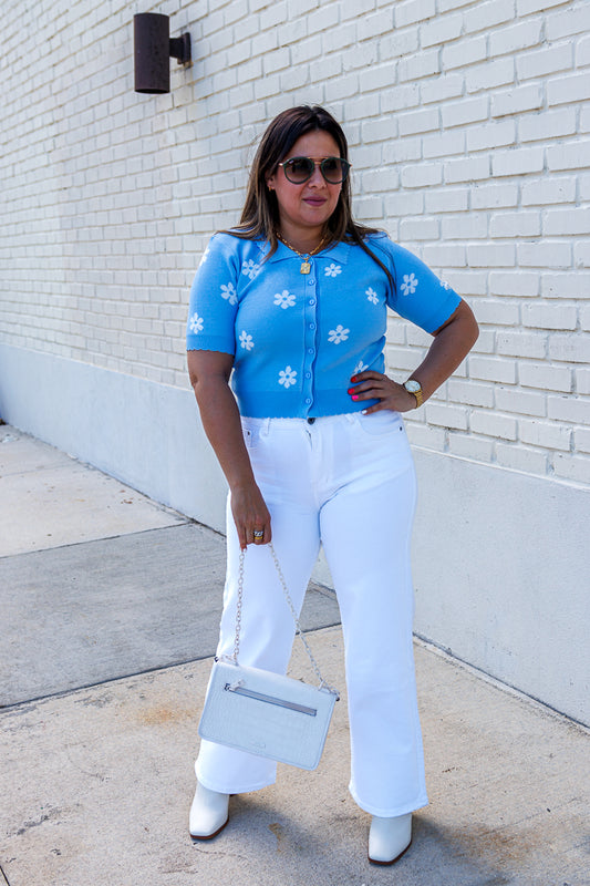 Cardigan in Blue Floral Print