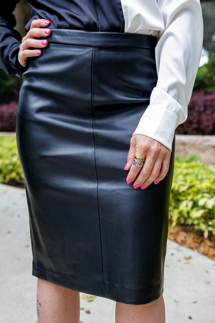 Black Faux Leather Pencil Skirt