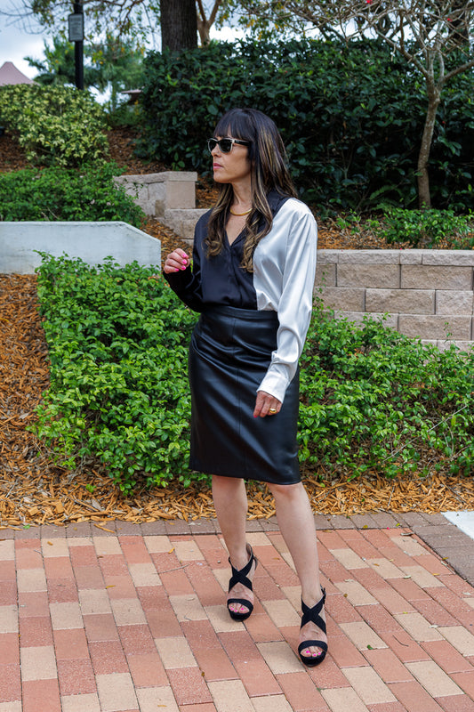 Black Faux Leather Pencil Skirt