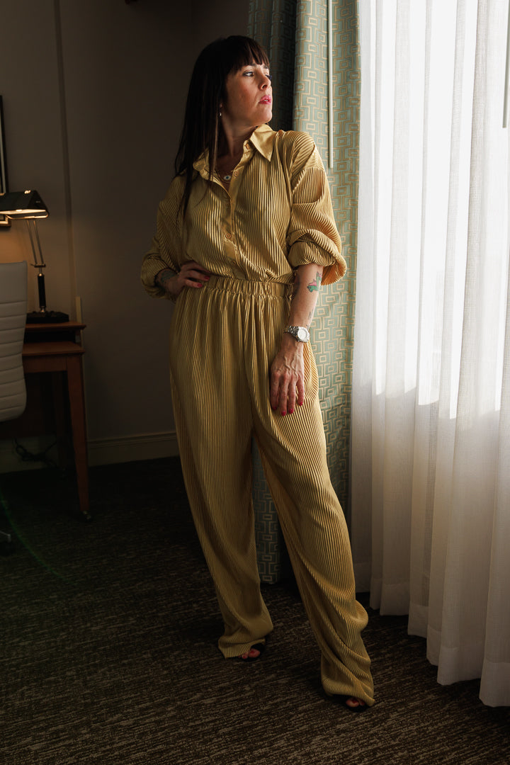 Gold Pleated Longwear Set