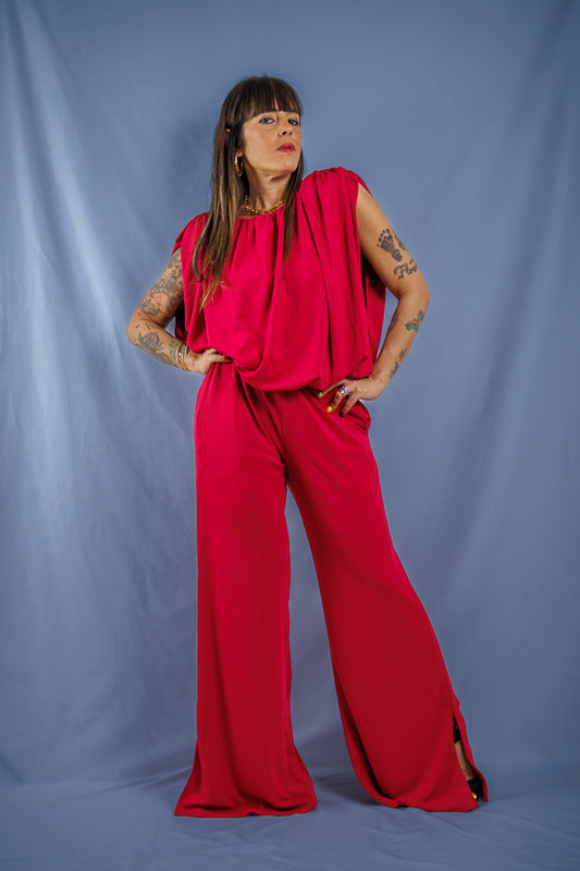 Raspberry Top & Wide Leg Pant Set